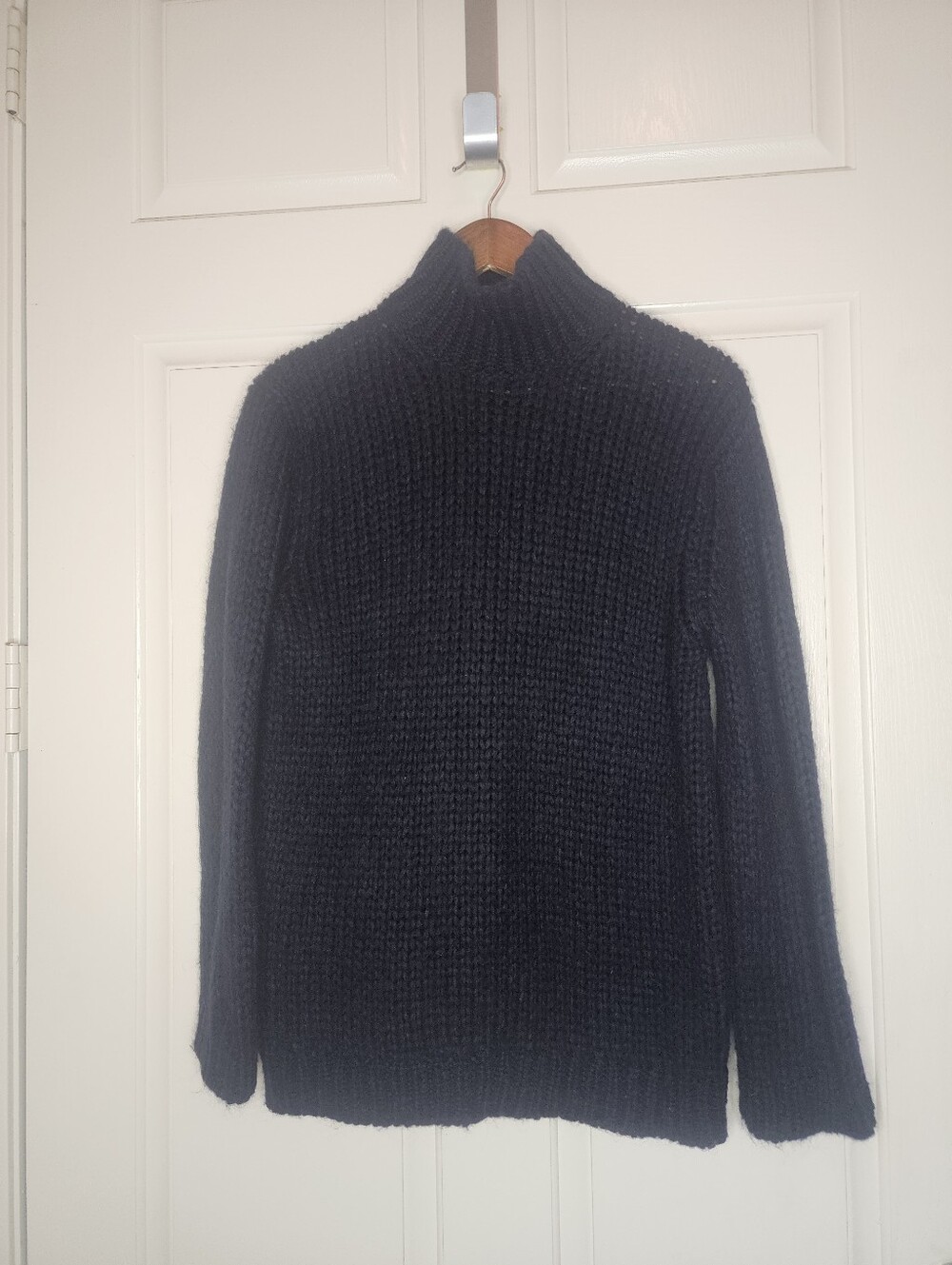 Massimo Dutti Chunky Knit Mohair Turtleneck Sweater Navy Blue Small
